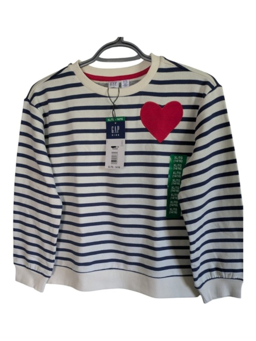 NWT Gap Girls Crewneck Striped Heart Logo Size XL (14/16)